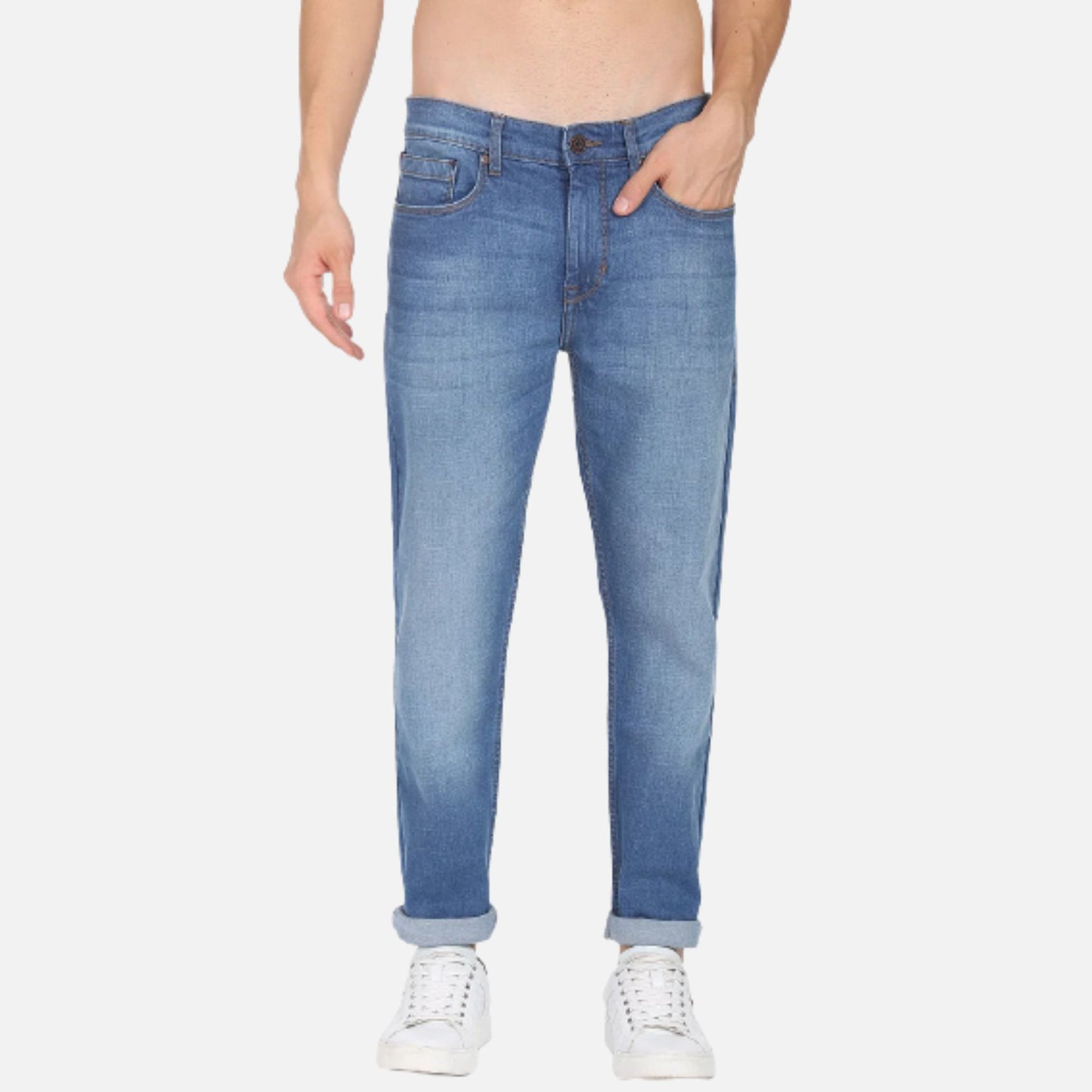 Blue Slash Slim Tapered Fit Stone Wash Jeans