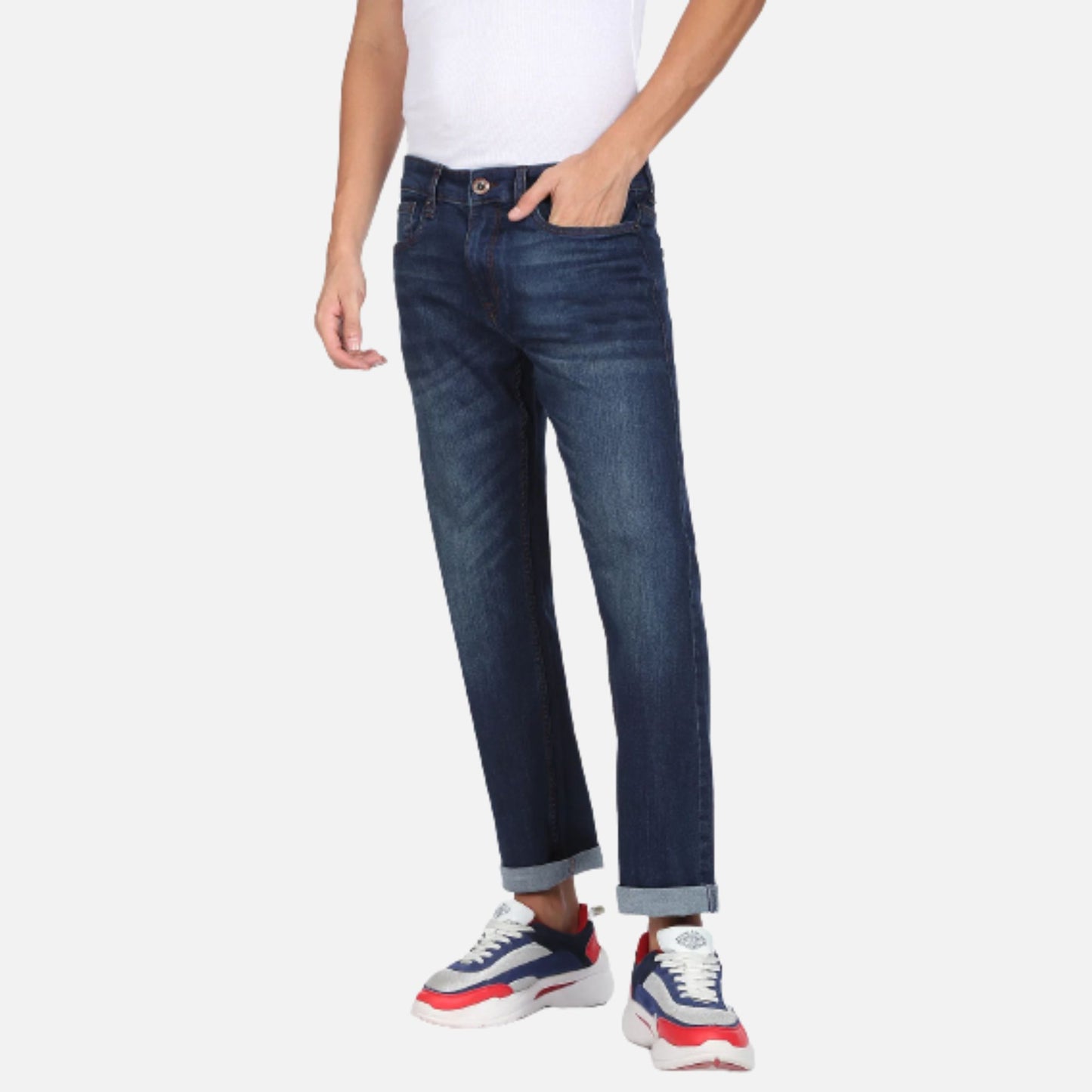 Dark Blue Whiskered F-Jango Straight Fit Jeans