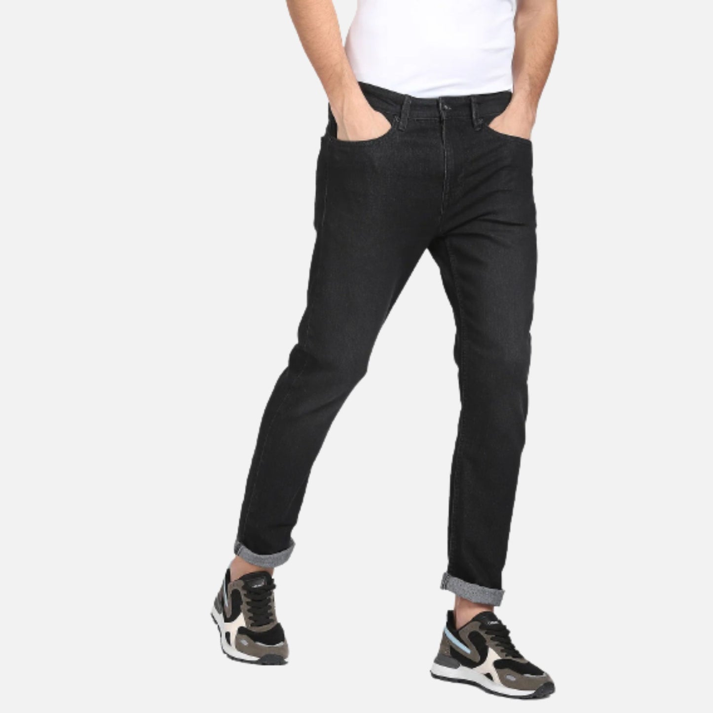 Dark Wash Slash Slim Tapered Fit Jeans