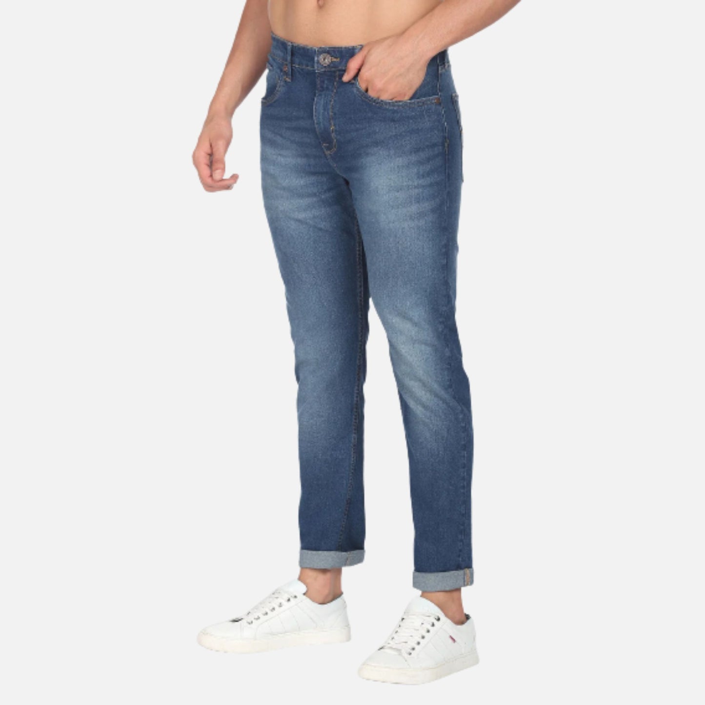 Stone Wash Slash Slim Tapered Fit Jeans