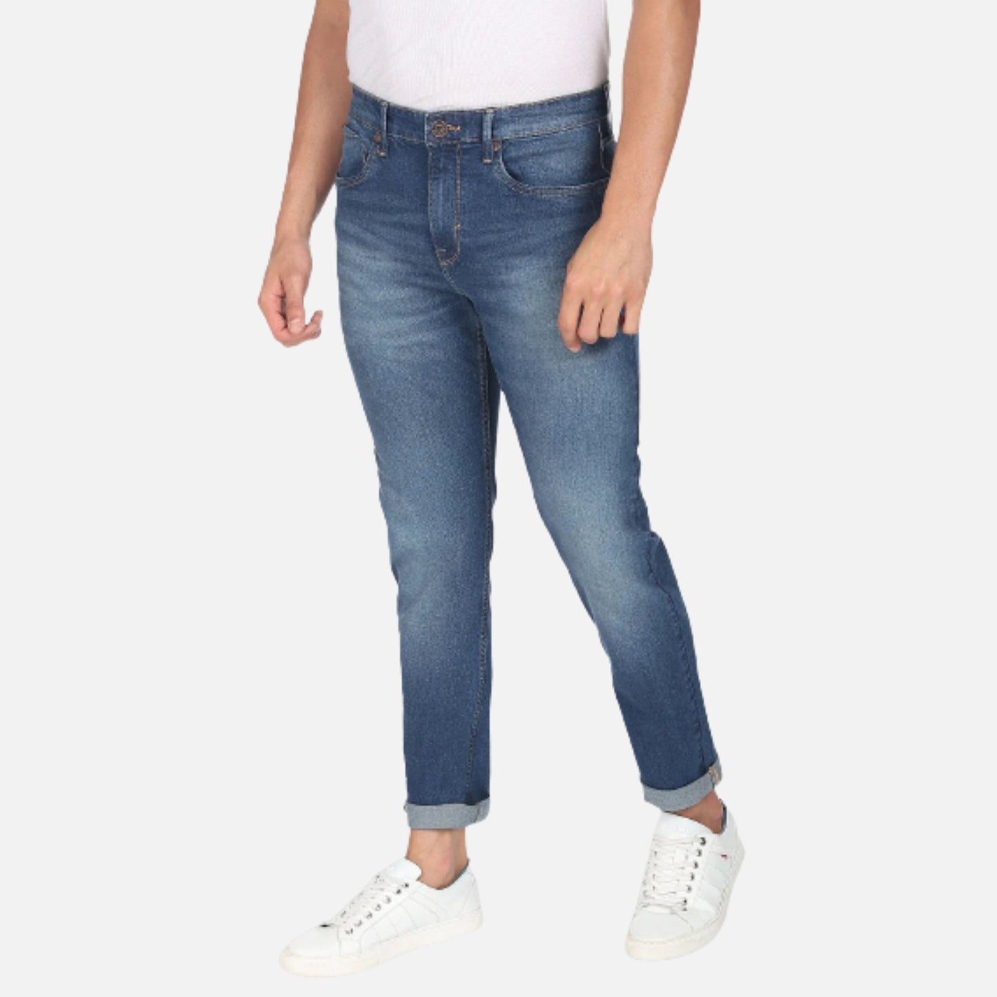 Stone Wash Slash Slim Tapered Fit Jeans