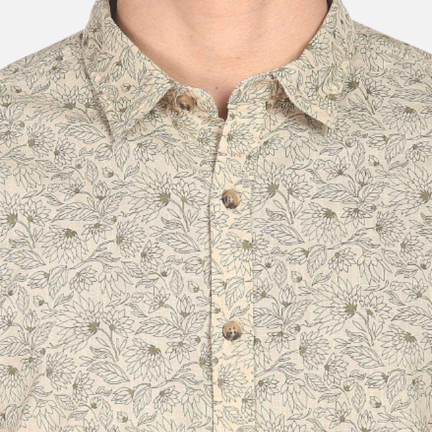 Beige Spread Collar Printed Casual Shirt