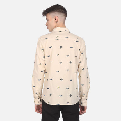 Beige Button Down Collar Printed Casual Shirt