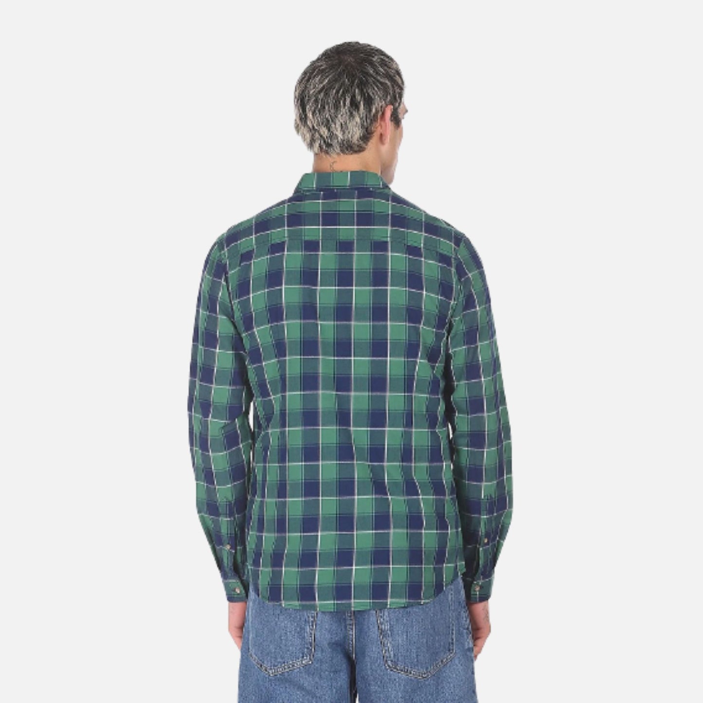 Green And Navy Button Down Check Casual Shirt