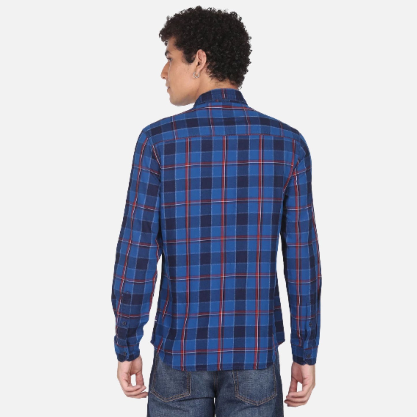 Indigo Tartan Check Pure Cotton Casual Shirt