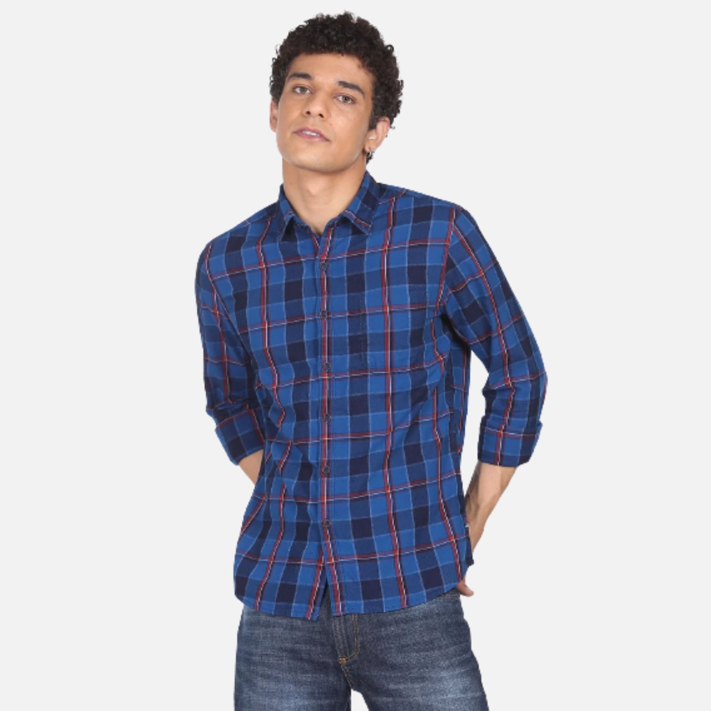 Indigo Tartan Check Pure Cotton Casual Shirt