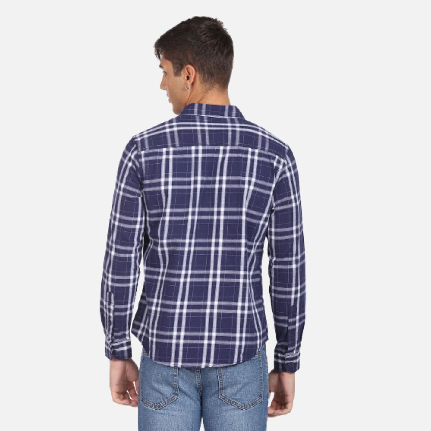 Navy Plaid Check Pure Cotton Casual Shirt