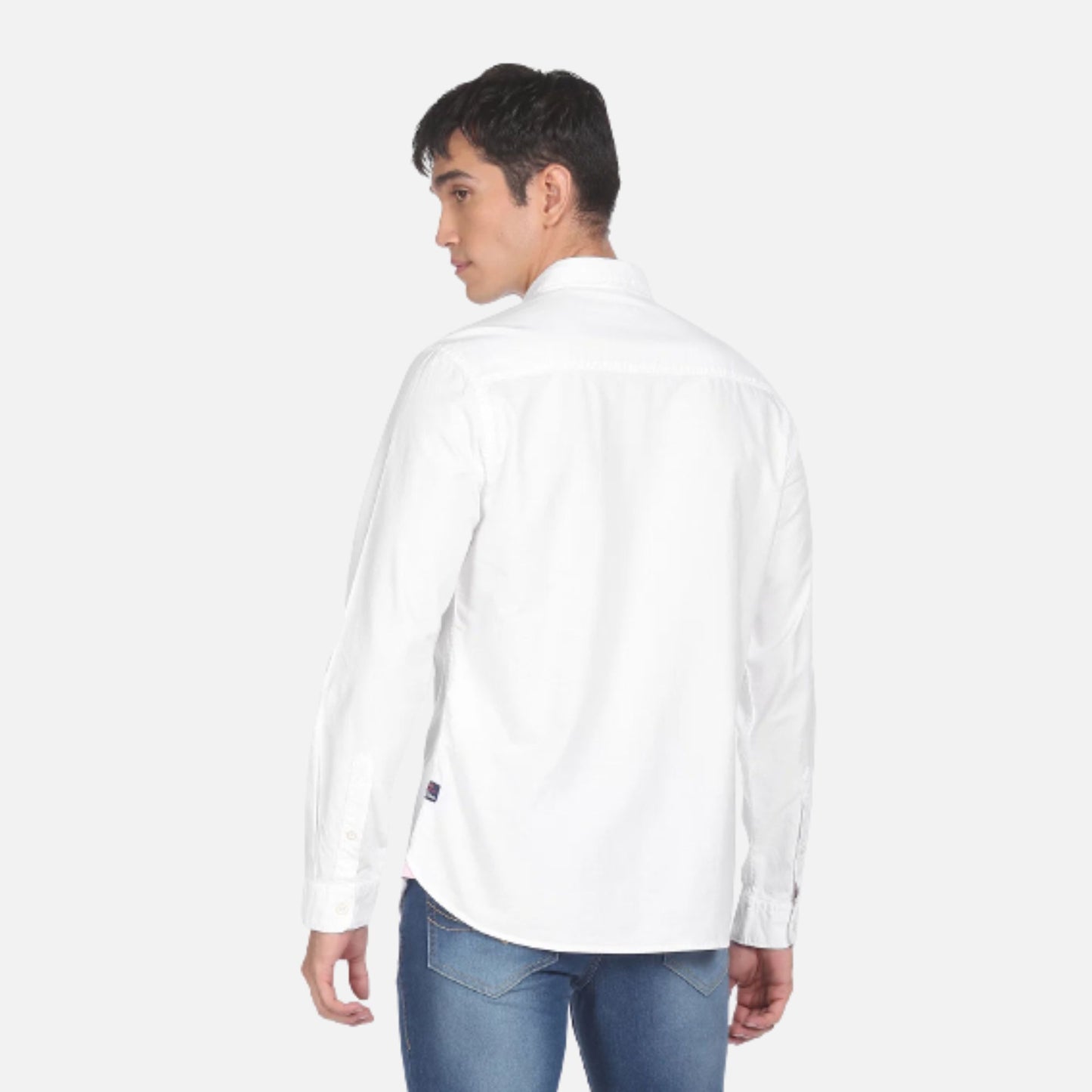 White Button Down Collar Solid Casual Shirt