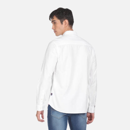 White Button Down Collar Solid Casual Shirt