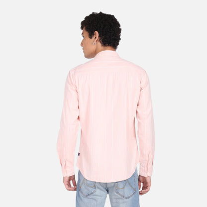 Pink Vertical Stripe Cotton Casual Shirt