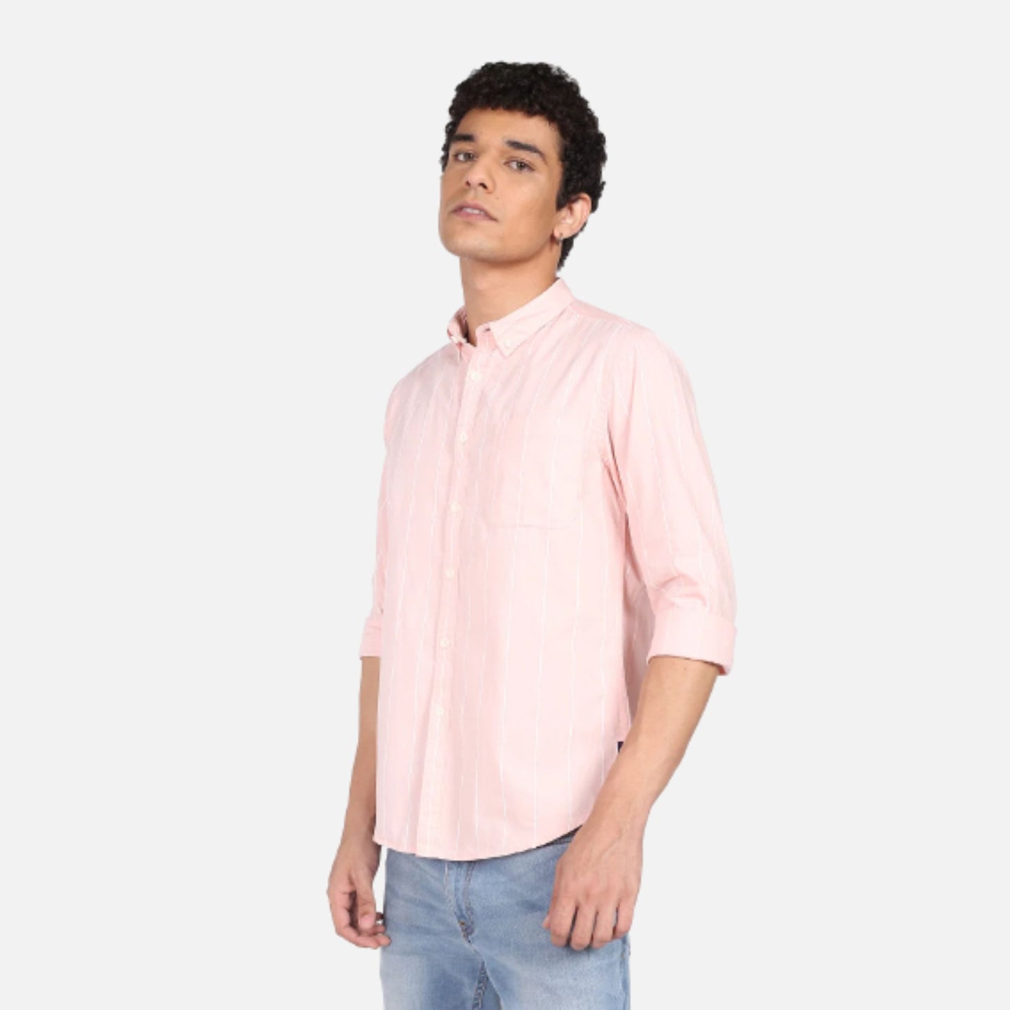 Pink Vertical Stripe Cotton Casual Shirt