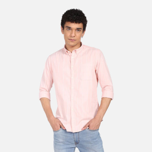 Pink Vertical Stripe Cotton Casual Shirt