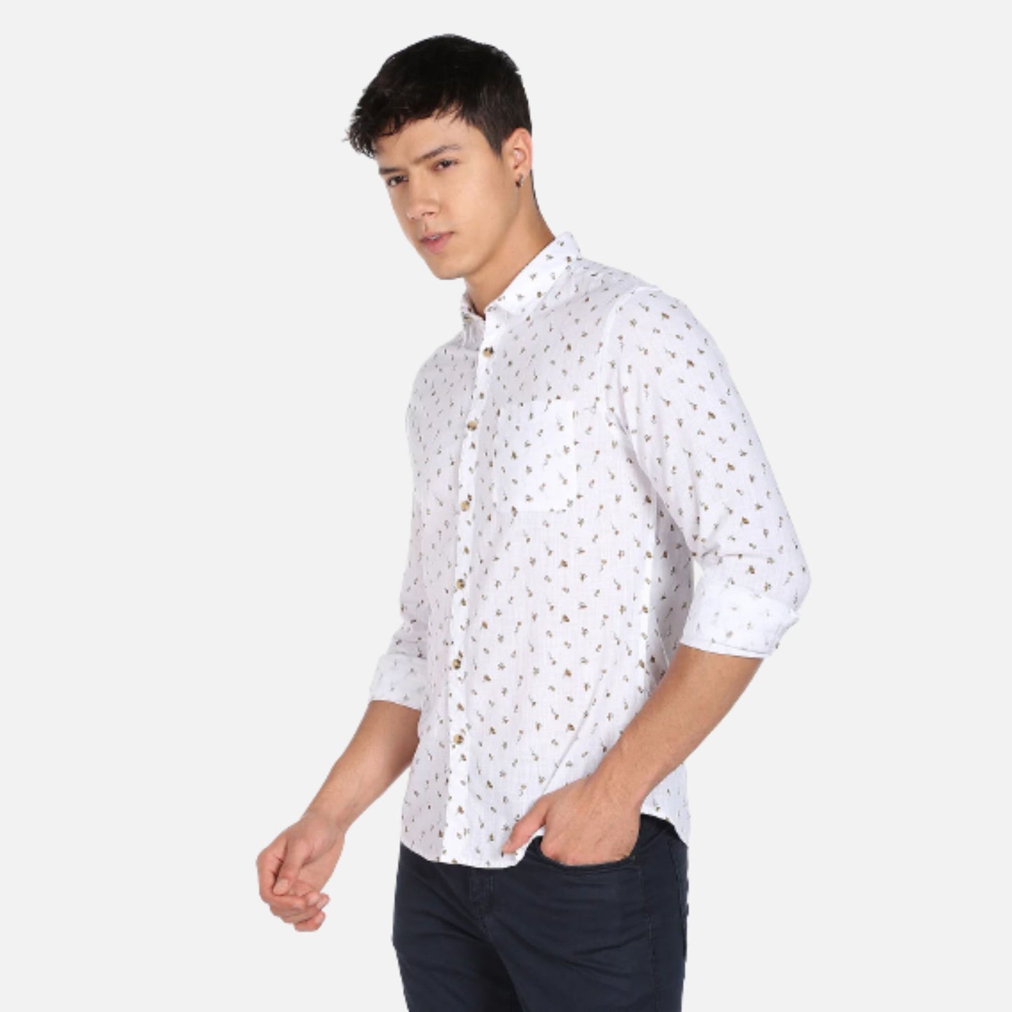 Slub Floral Slim Fit Casual Shirt