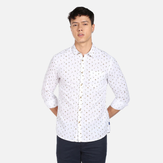 Slub Floral Slim Fit Casual Shirt