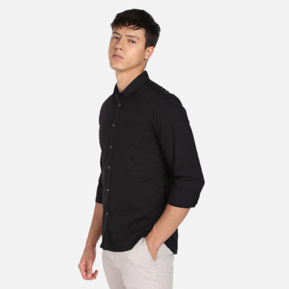 Spread Collar Stretch Poplin Casual Shirt