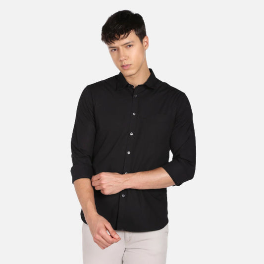 Spread Collar Stretch Poplin Casual Shirt