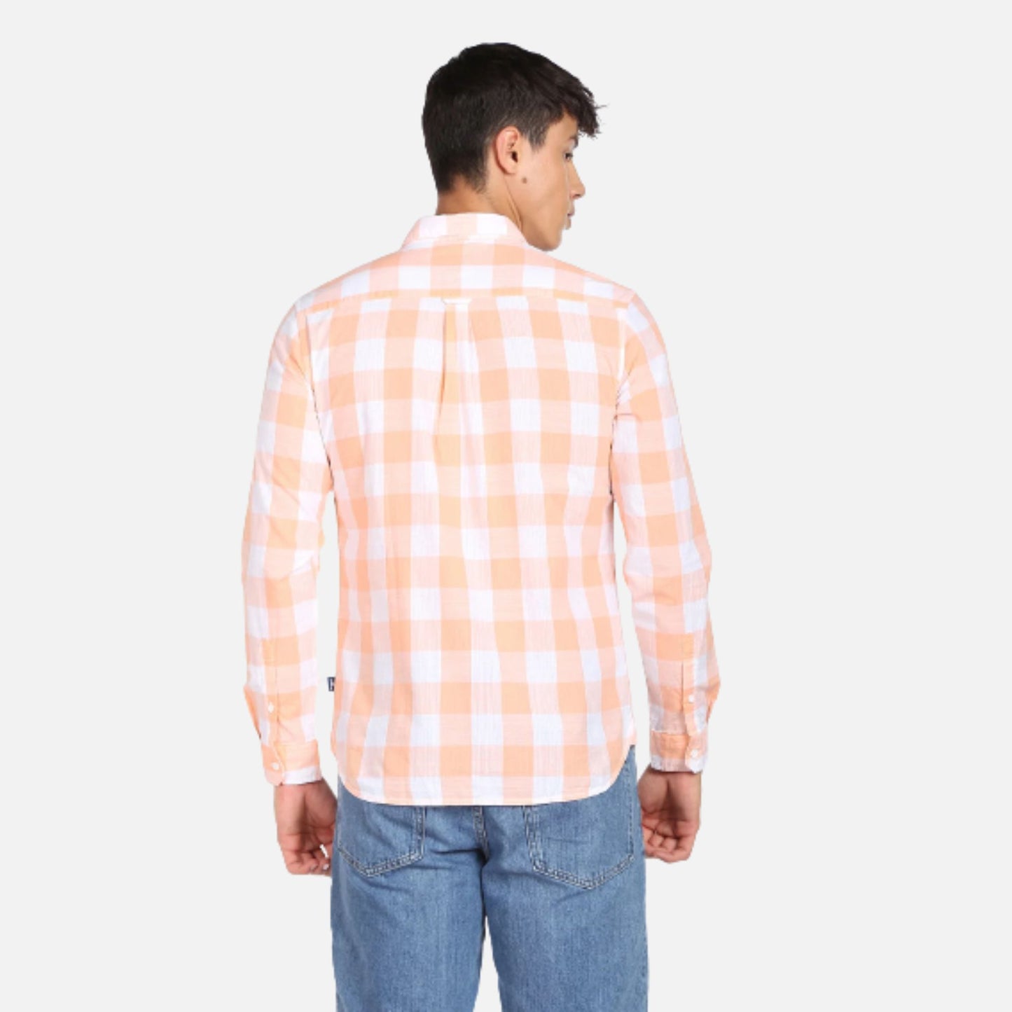 Slub Buffalo Check Spread Collar Casual Shirt