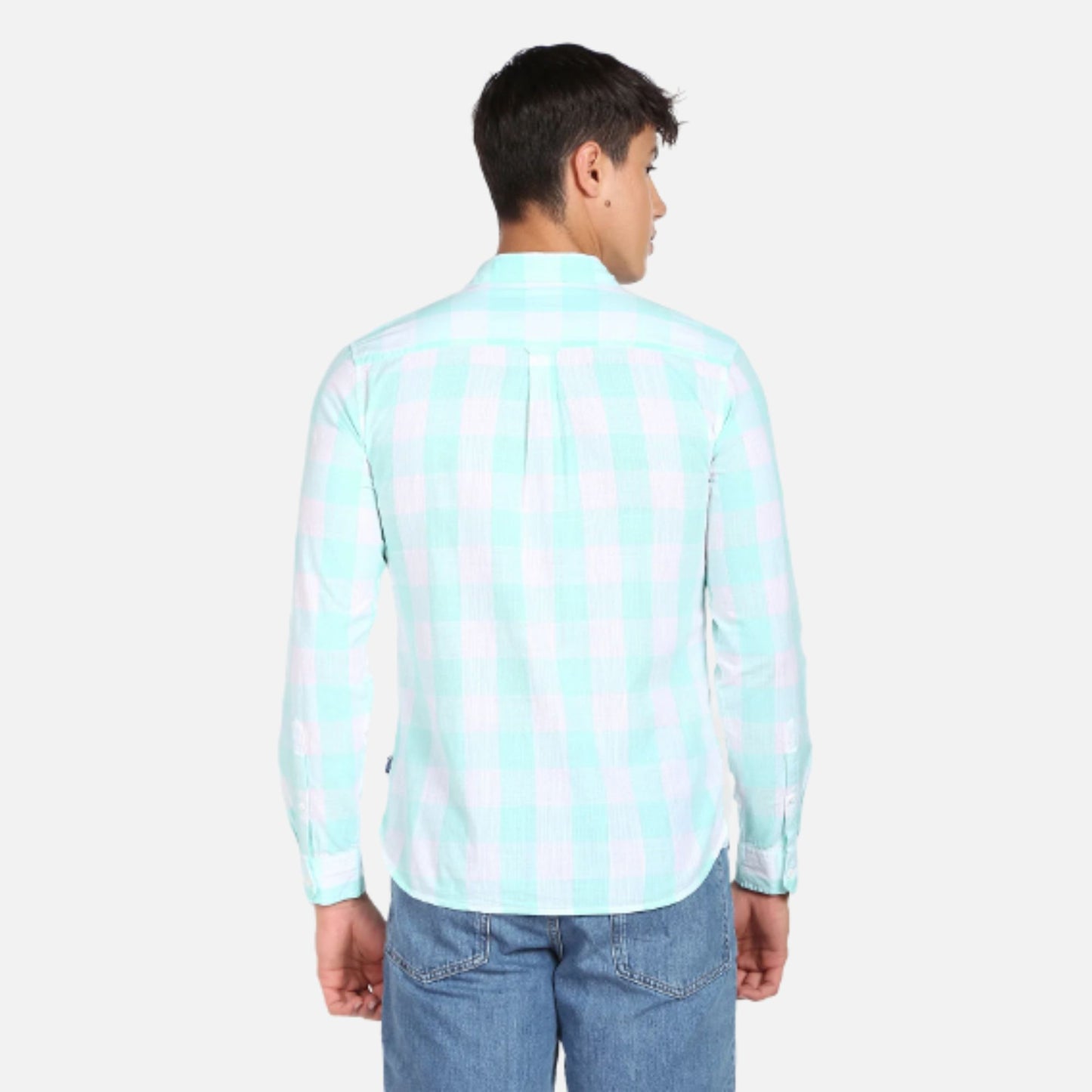 Slub Buffalo Check Spread Collar Casual Shirt