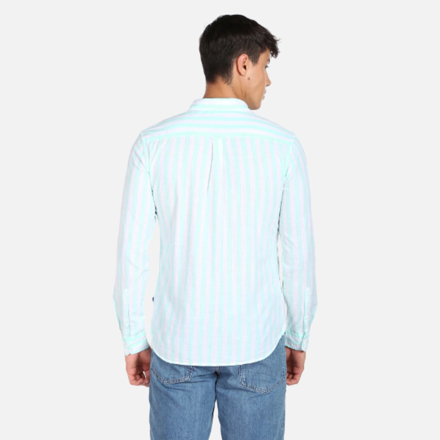 Slub Vertical Stripe Spread Collar Casual Shirt