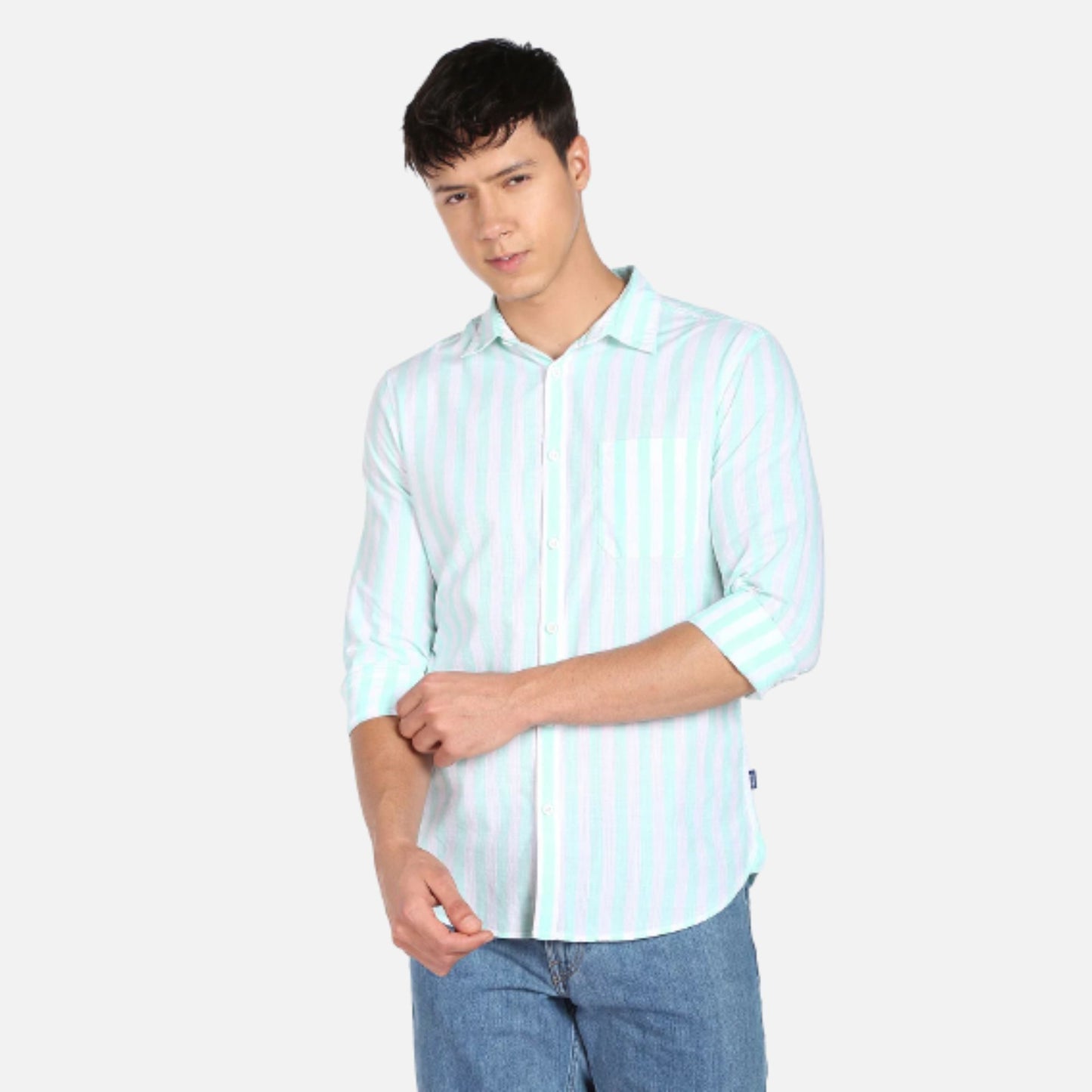 Slub Vertical Stripe Spread Collar Casual Shirt