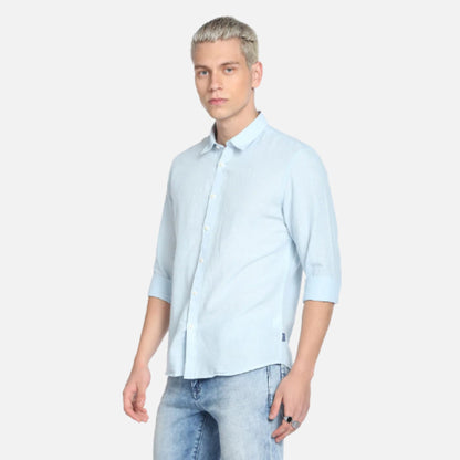 Spread Collar Slim Fit Casual Shirt