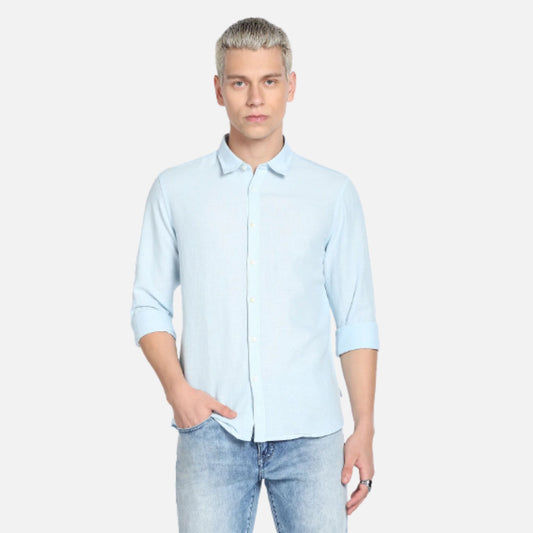 Spread Collar Slim Fit Casual Shirt