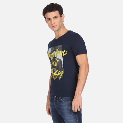 Navy Pure Cotton Graphic Print T-Shirt