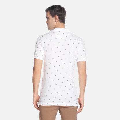 All Over Motif Print Cotton Polo Shirt