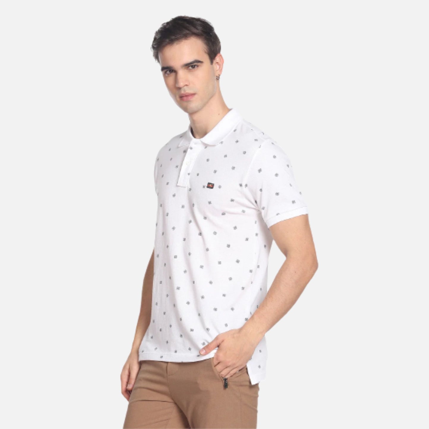 All Over Motif Print Cotton Polo Shirt