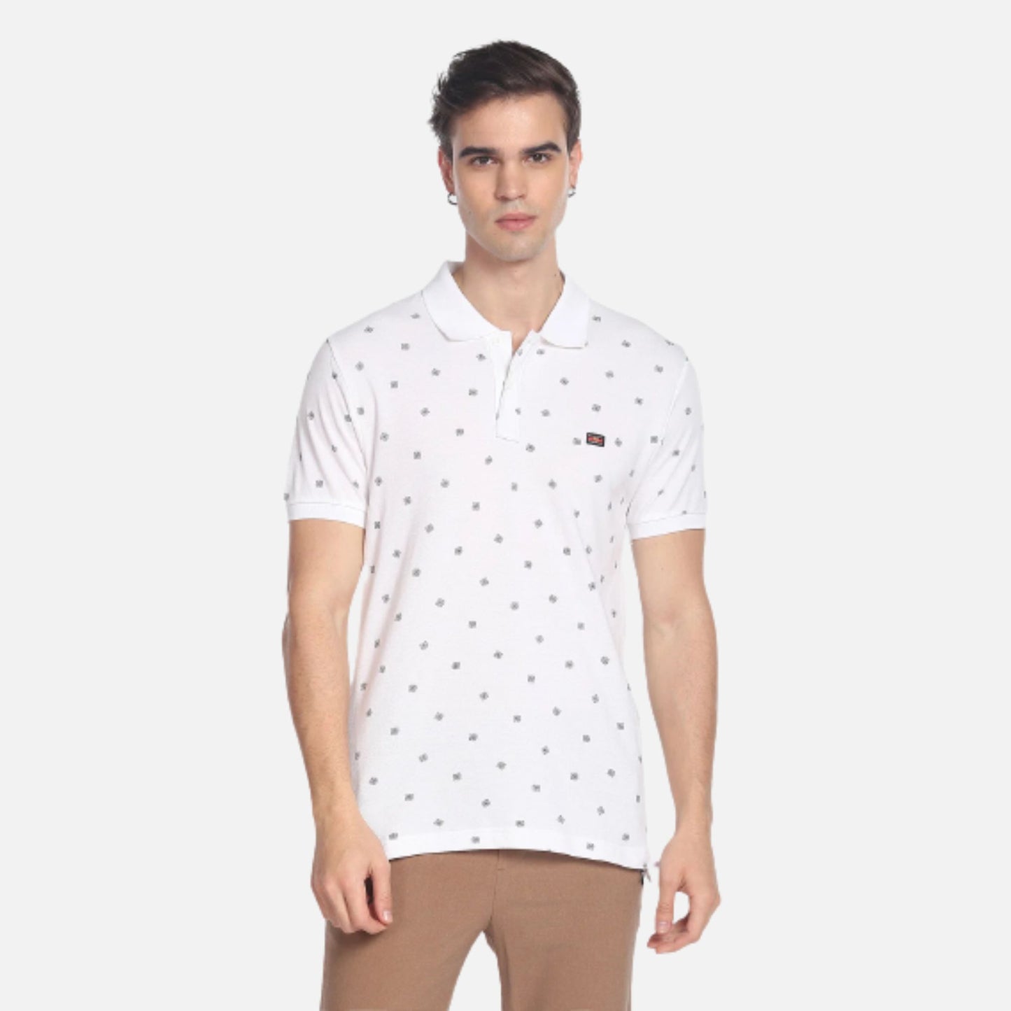 All Over Motif Print Cotton Polo Shirt