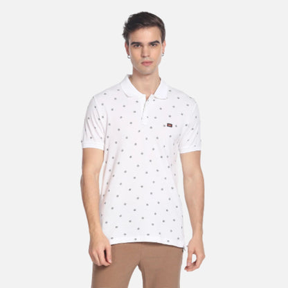 All Over Motif Print Cotton Polo Shirt