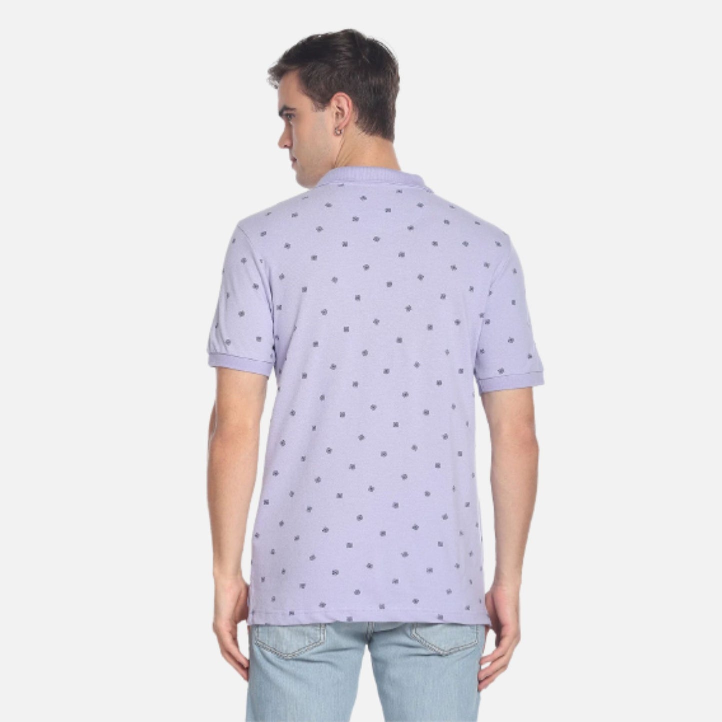 All Over Motif Print Cotton Polo Shirt