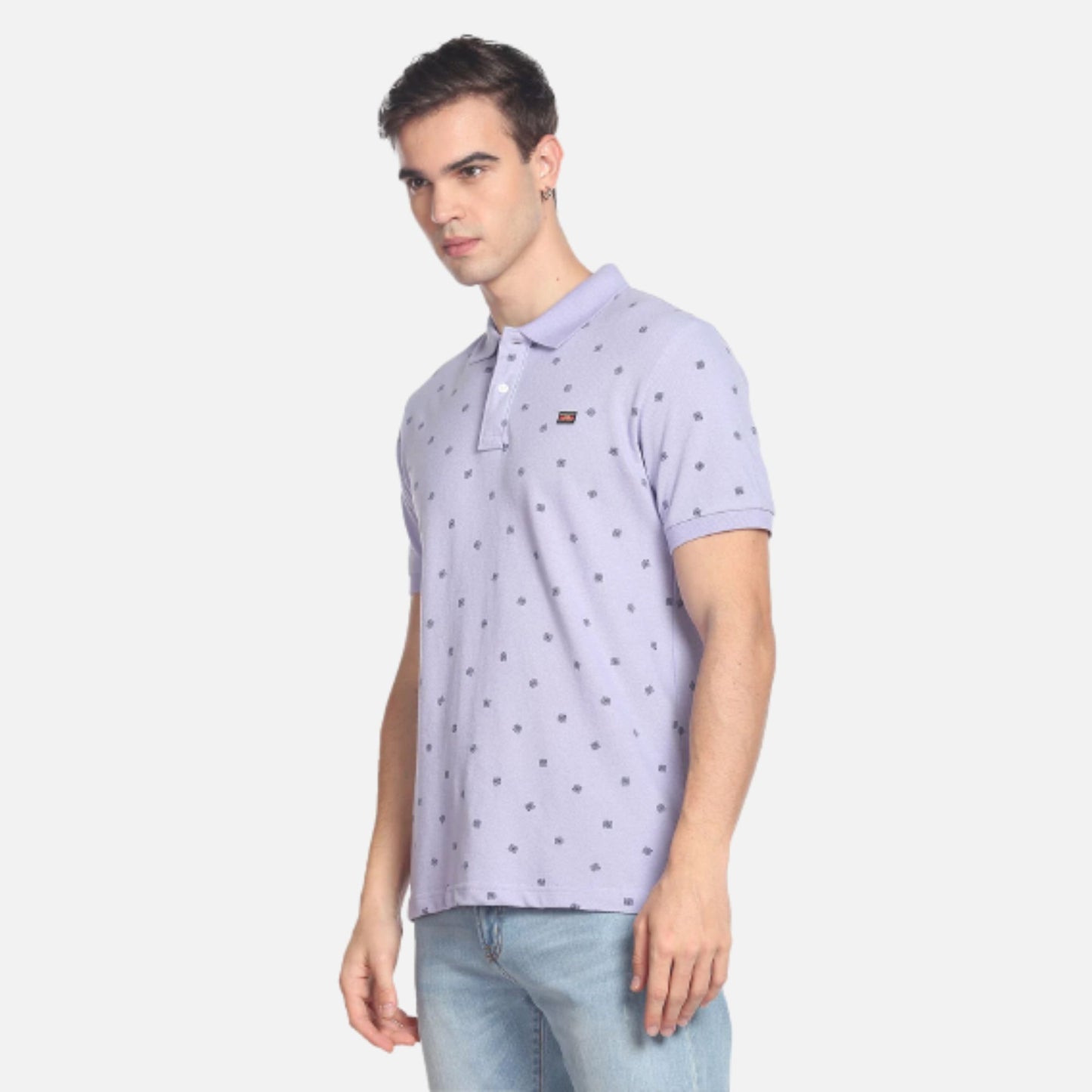 All Over Motif Print Cotton Polo Shirt