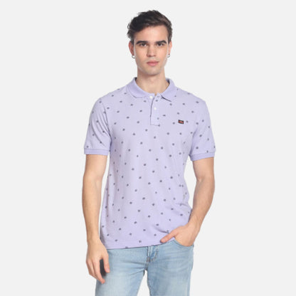 All Over Motif Print Cotton Polo Shirt