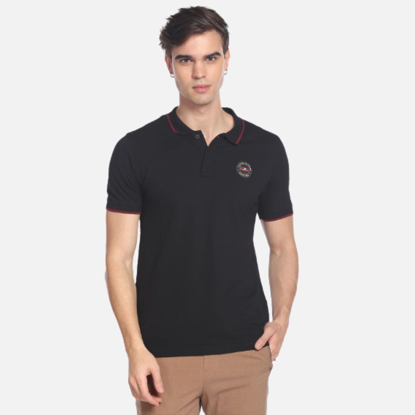 Tipped Collar Brand Badge Polo Shirt