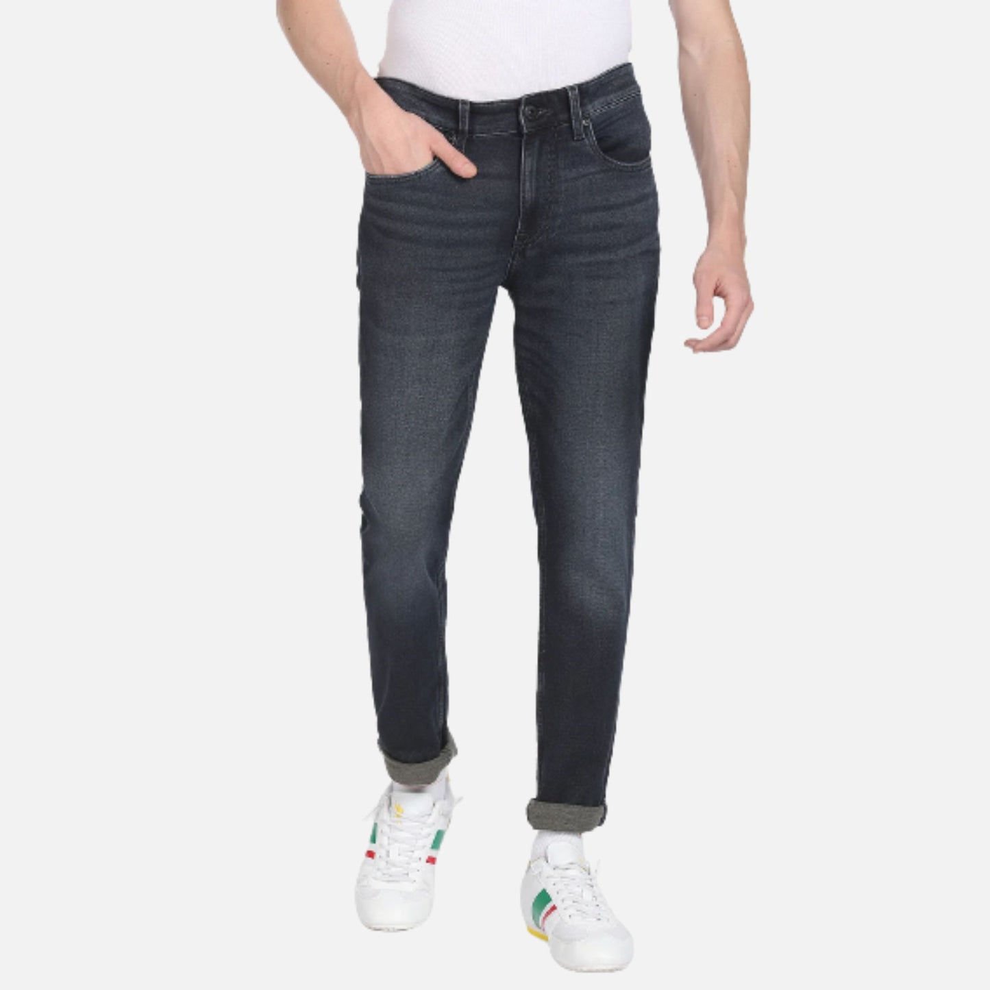 Stone Wash Slim Tapered Jeans