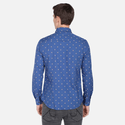 Spread Collar Geometric Print Casual Shirt