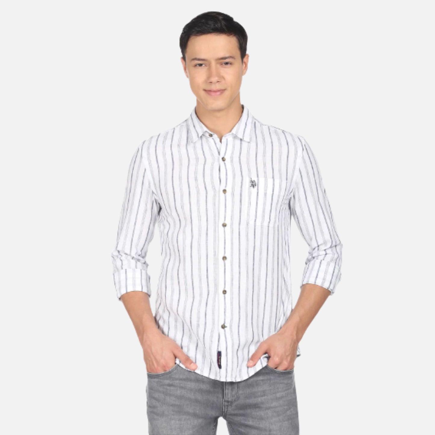 Vertical Stripe Heathered Casual Shirt