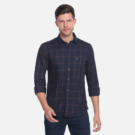 Windowpane Check Twill Casual Shirt