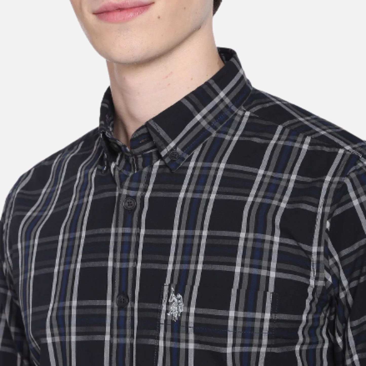 Tartan Check Button Down Collar Casual Shirt