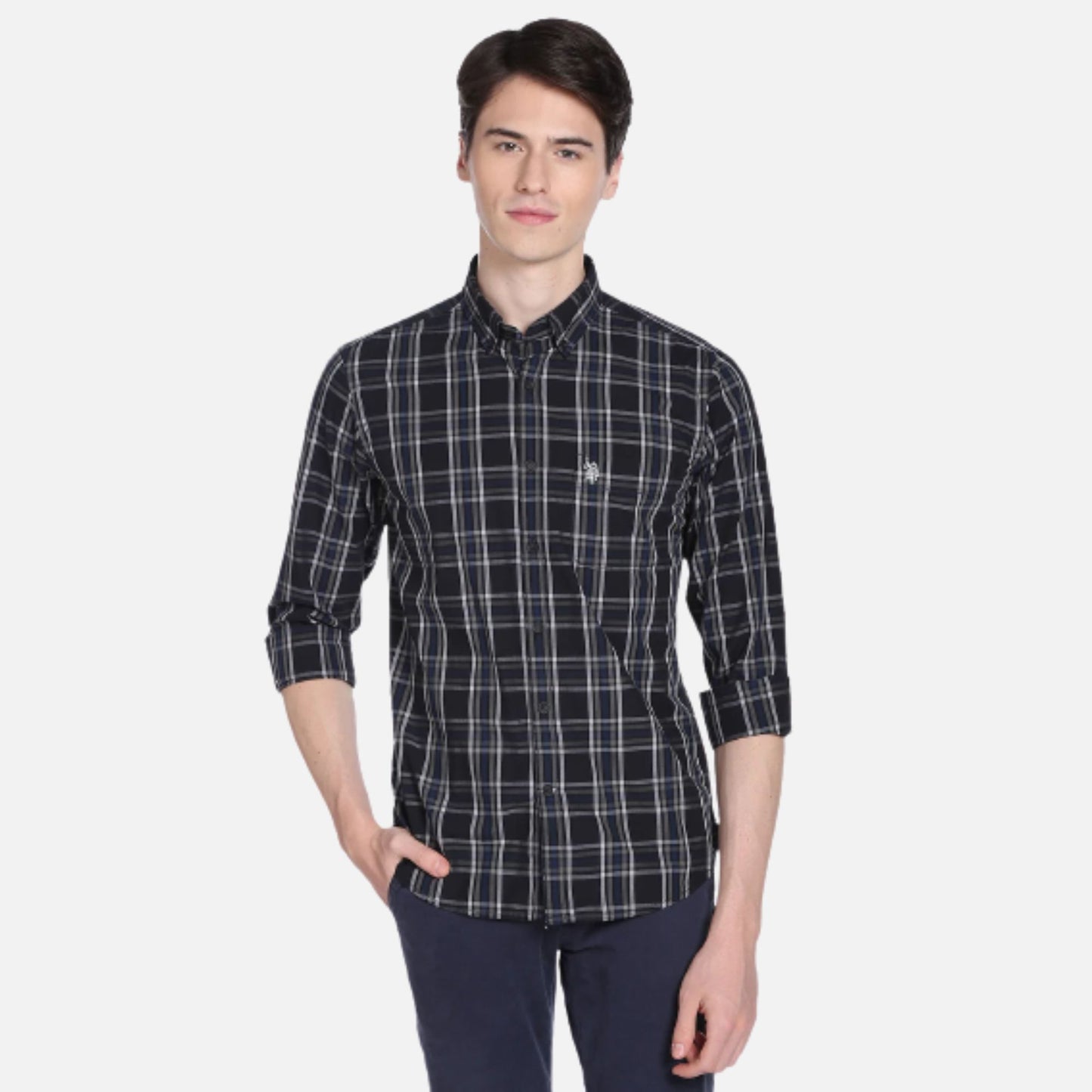 Tartan Check Button Down Collar Casual Shirt