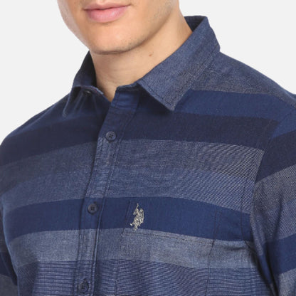 Horizontal Stripe Spread Collar Casual Shirt