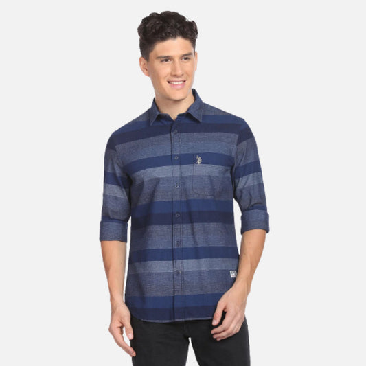 Horizontal Stripe Spread Collar Casual Shirt