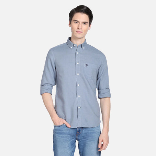 Button Down Collar Solid Casual Shirt