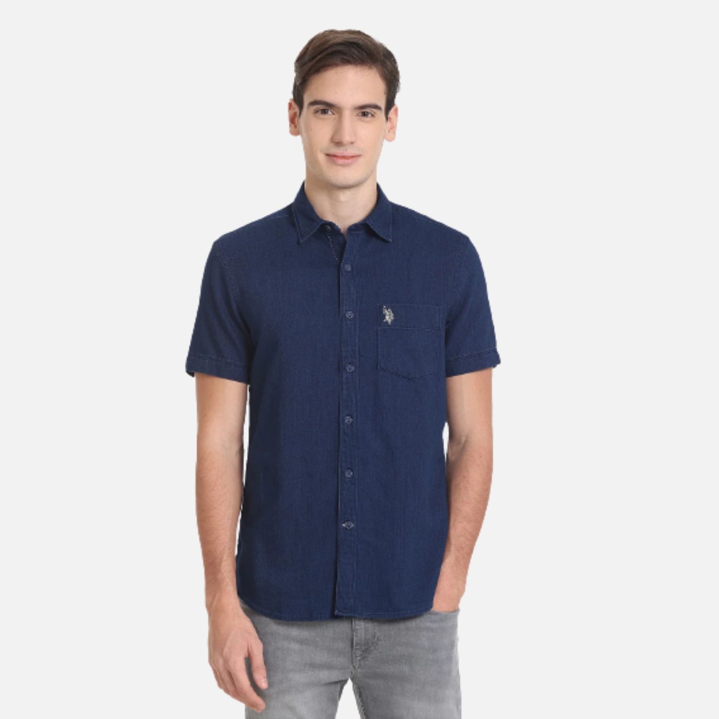 Chambray Short Sleeve Casual Shirt