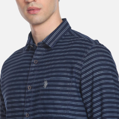 Spread Collar Horizontal Stripe Casual Shirt