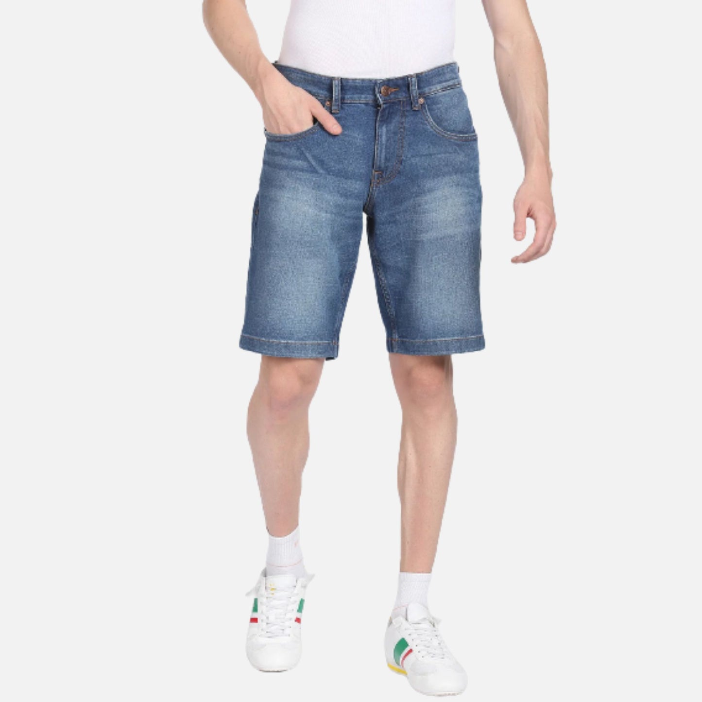 Stone Wash Denim Shorts