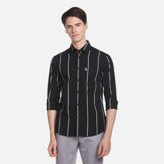 Spread Collar Vertical Striped Casual Shirt