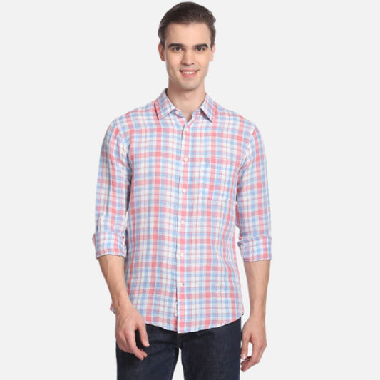 Spread Collar Tartan Check Casual Shirt