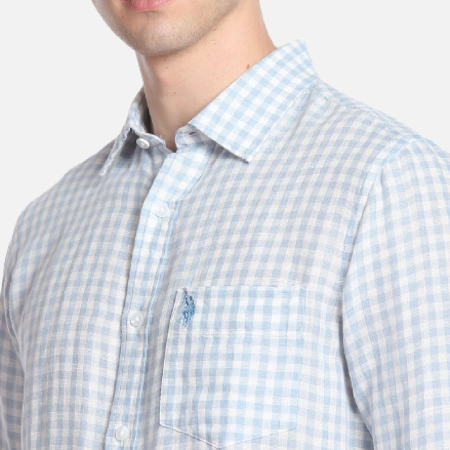 Spread Collar Gingham Check Casual Shirt